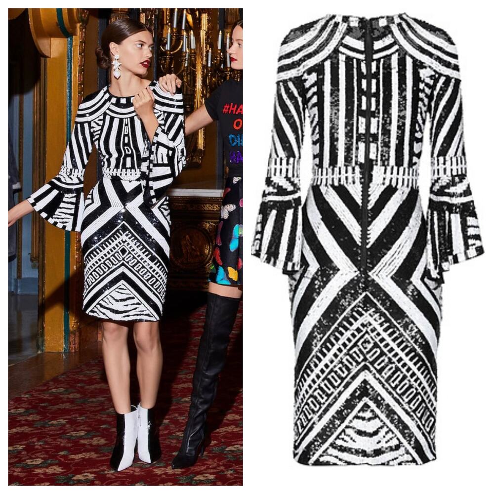 Alice + Olivia Jae Sequin Fitted Midi Gown Dress